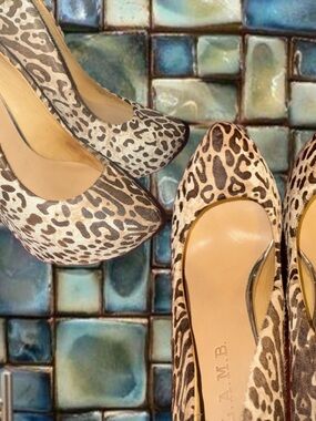L.A.M.B. Leopard Print Platform Pumps - Beige/Brown